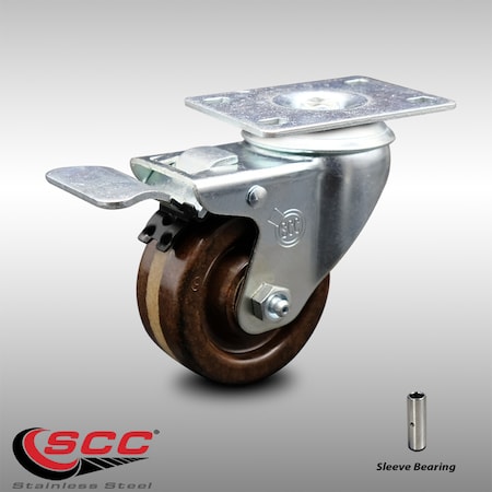 Service Caster 3 Inch SS High Temp Phenolic Top Plate Caster with Total Lock Brake SCC SCC-SSTTL20S314-PHSHT